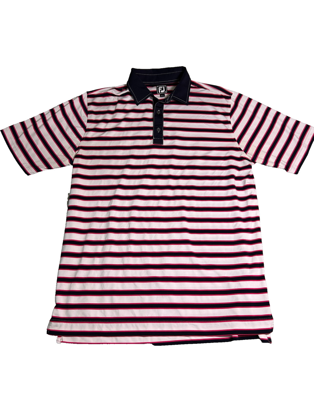 Footjoy FJ Athletic Fit Golf Polo Mens XL Blue Pink White Stripes Perfomance